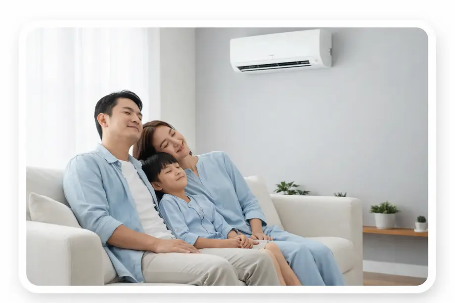 Keluarga menikmati ruangan yang sejuk dan nyaman